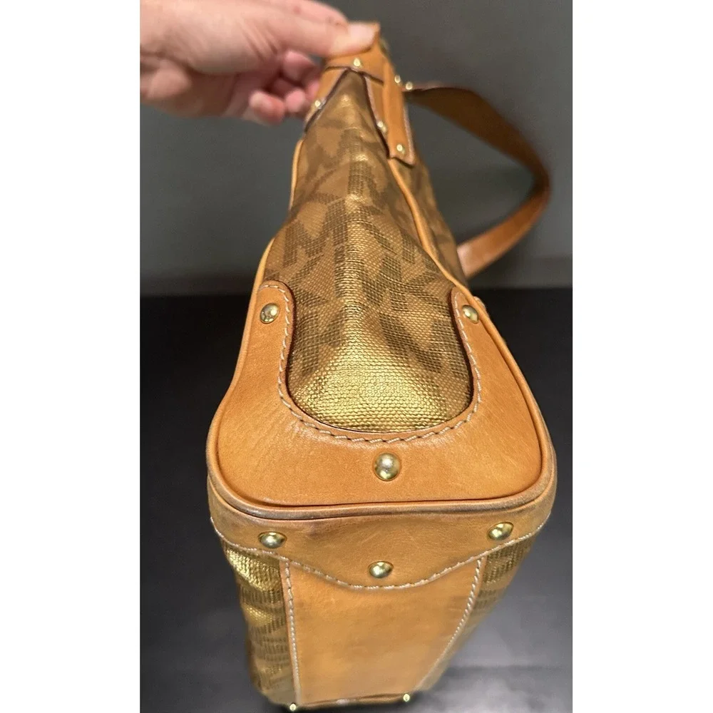 Y2K Michael‎ Kors Gold MK signature logo hobo shoulder bag purse studs Rare